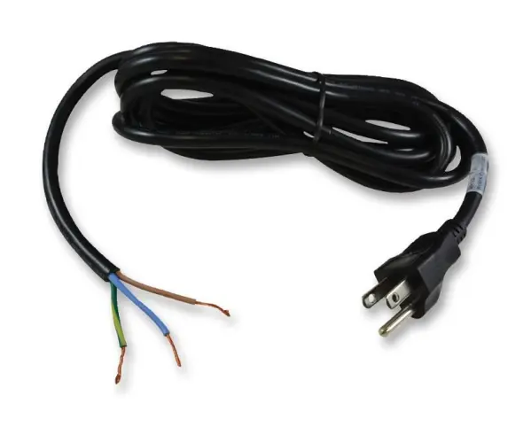 Mains Power Lead, NEMA 5-15P to Free Ends, 125V AC, 13A, 3m, Black