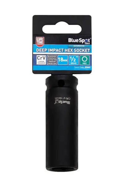 Blue Spot Tools 加长冲击六角套筒 18mm 1/2方头