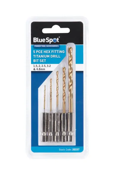 Blue Spot Tools - 5-tlg. Titanbeschichtete Bohrer-Set mit Sechskantaufnahme