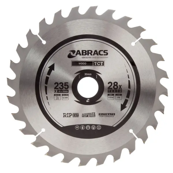 Abracs Lama per Sega Circolare TCT per Legno, 235mm x 30mm, 28 Denti