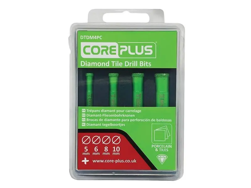 CorePlus Diamond Tile Drill Bit Set, 4-Piece (5-10mm)