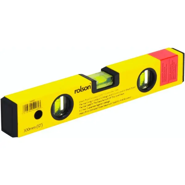 Rolson 12" (300mm) Aluminium Spirit Level, 3 Vials