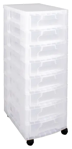 8x 7L Clear Drawer Storage Organiser Tower with Castors