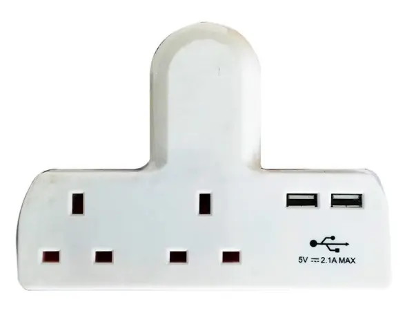 Dencon T-Shape 2-Way Socket Adaptor with USB, 13A Fused