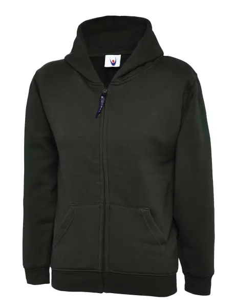 Uneek Kids' Classic Full Zip Hoodie - Black, Size 9/10 Years