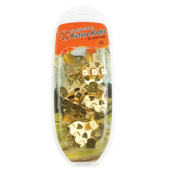 X Picture Hooks No. 4, Brass Plated, 10 Pack
