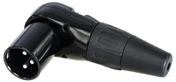 REAN תקע זווית XLR 90 מעלות, 3 קטבים, שחור, מגעי זהב