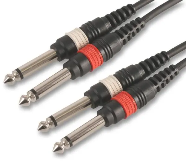 Pulse 6.35mm Mono Jack 2x Plug naar 2x Plug Kabel, 6m, Zwart