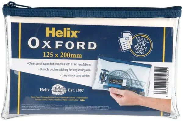 Helix Oxford Clear PVC Pencil Case, 200x125mm