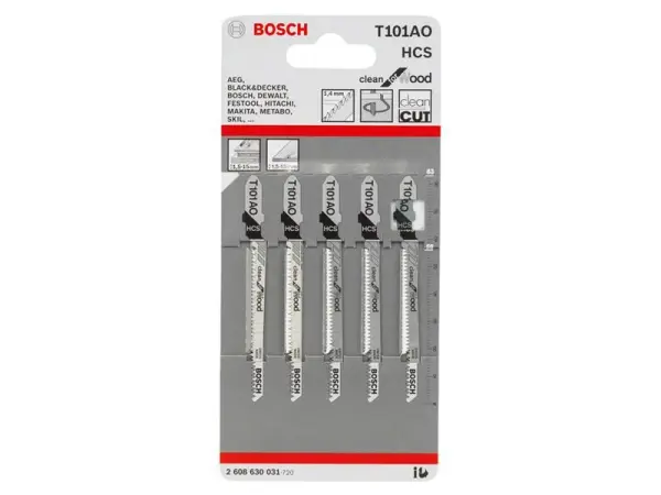 Bosch T 101 AO Jigsaw Blade, Wood (5-Pack, 83mm)