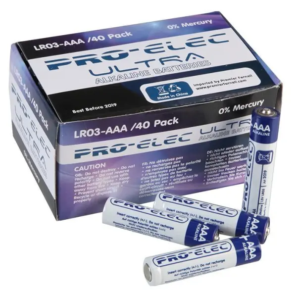 PRO ELEC Ultra Alkalické AAA baterie, 40 ks, 1,5V