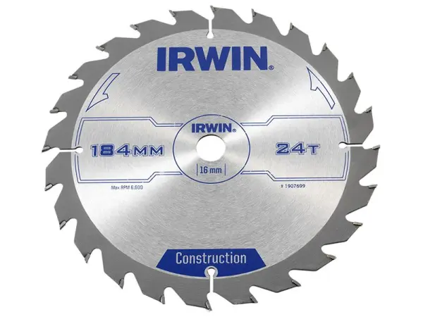 IRWIN Construction Circular Saw Blade 184 x 16mm, 24T ATB
