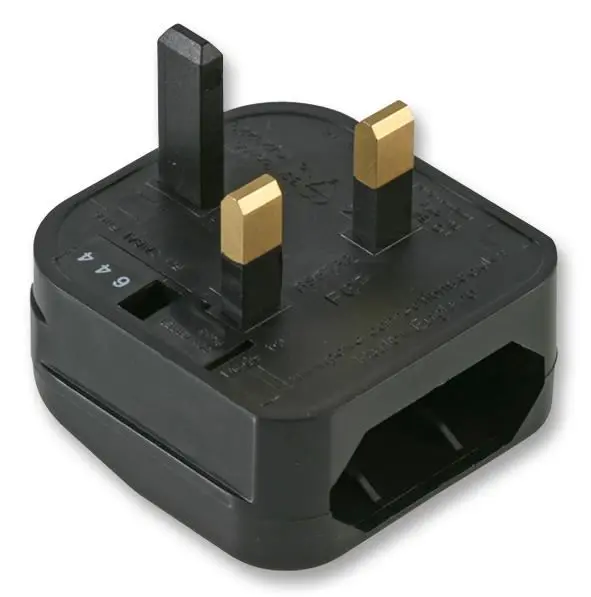 POWERCONNECTIONS UK Plug Adapter, 3A, Black