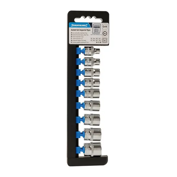 Silverline 3/8” Drive 6-Point Imperial Socket Set, 9-Piece (1/4” - 3/4”)