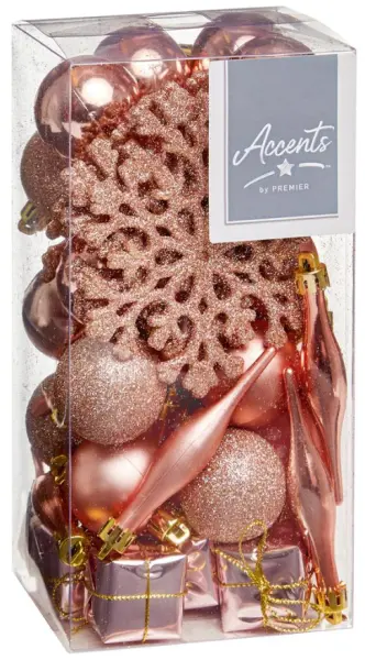 PREMIER Decorazioni Festive Rosa Oro, Confezione Assortita da 37