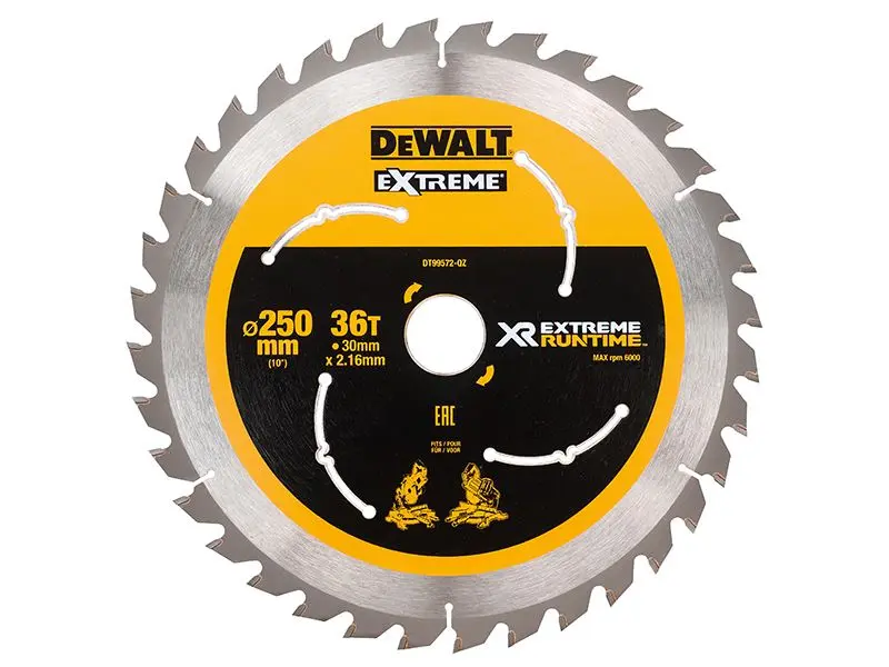 DEWALT - Lann Meaisín Miotúir 250mm, 36T, Toll 30mm