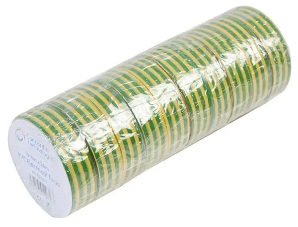 CONCORDIA TECHNOLOGIES PVC Insulation Tape 19mm Green / Yellow 10 Pack - 33m