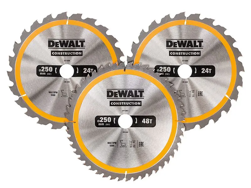 Dewalt - Set Bilah Gergaji Bulat Pembinaan DT1963 (3 Keping) 250 x 30mm 24T/48T