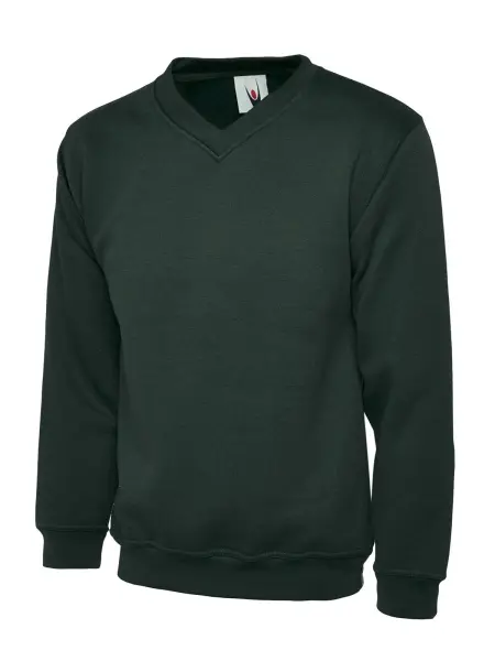 Uneek Premium Sweatshirt Col V - 50% Polyester, 50% Coton - Vert bouteille - XL