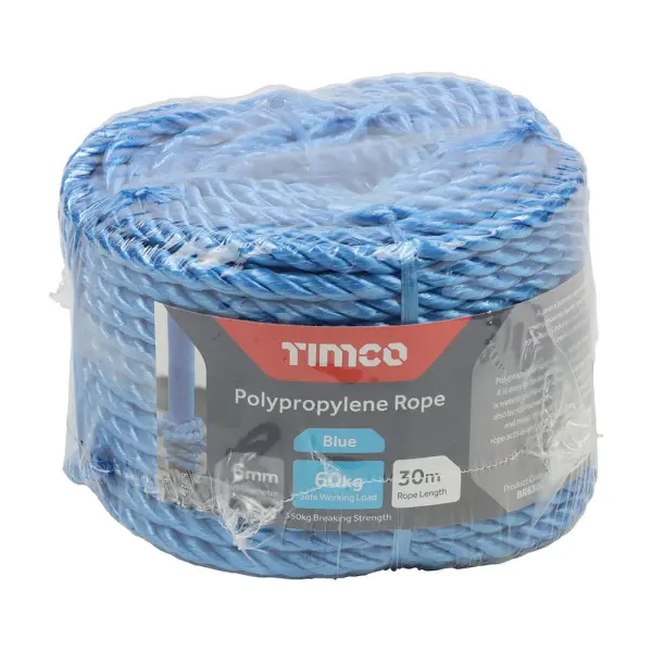 Timco Polypropylene Rope, Blue, 6mm x 30m Coil