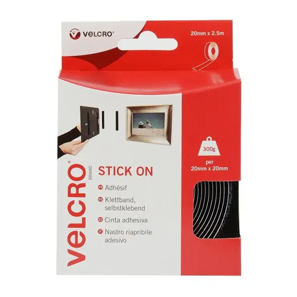 Velcro Stick On Strip Black 20mm x 2.5m