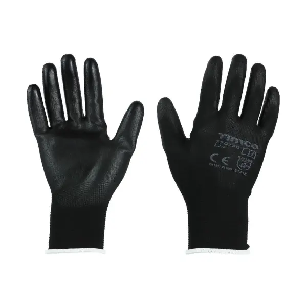 Timco Guantes de agarre duradero - Revestimiento PU, Talla L, Negro