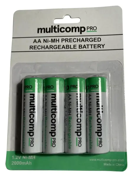 Multicomp Pro AA 2Ah Pre-Charged NiMH Rechargeable Batteries 4 Pack