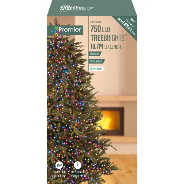 Premier 750 LED Rainbow Christmas Tree Lights with Timer, 18.7m