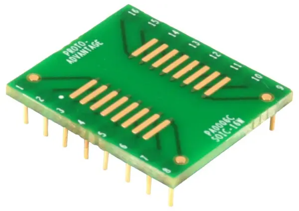 SOIC-16 to DIP-16 SMT Adaptor 600 mil 1.27mm Pitch