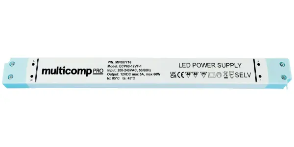 Multicomp Pro AC/DC Slimline LED Driver - 24V 2.5A 60W
