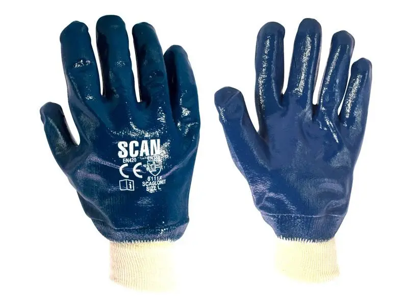 Scan Gants Nitrile à Poignet Tissé Lourds, Certifiés EN388