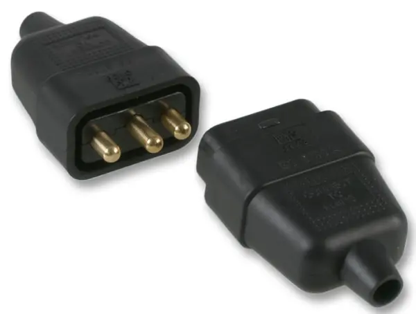Pro Elec In-Line Rubber Connector, 10A, 3-Pin, Black