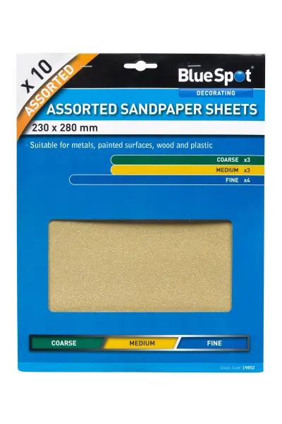 Blue Spot Tools 10-Piece Assorted Sandpaper Sheets Set