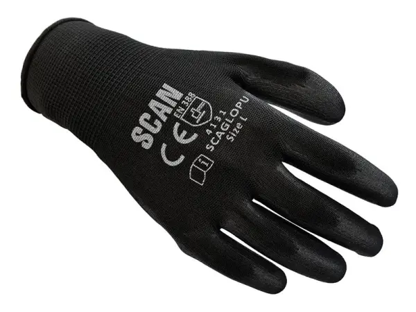 Scan - Gants de Travail Enduits PU Noir - Taille L (9) 200 Paires