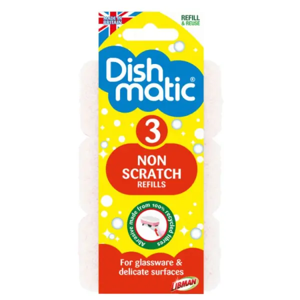 Dishmatic Non Scratch Refills, White, 3 Pack