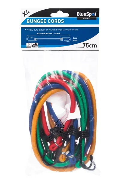 Blue Spot 4-Piece 75cm Bungee Cords, 8mm Heavy-Duty Elastic
