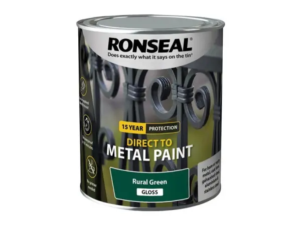 Ronseal צבע ישיר למתכת, גוון ירוק כפרי מבריק, 750 מ”ל