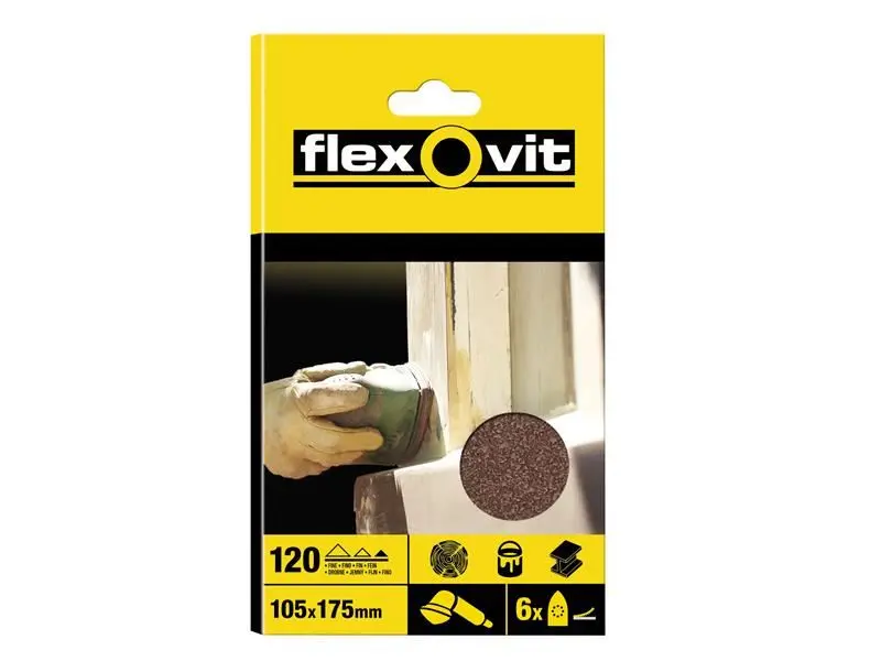 Flexovit Φύλλα Τριβής Velcro 105x175mm Λεπτά 120G (Συσκευασία 6 τεμ.)