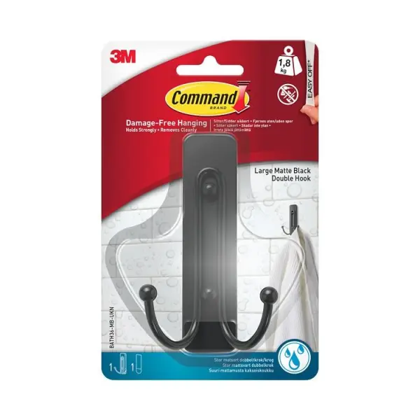 Command™ BATH36 Large Double Bath Hook Matte Black