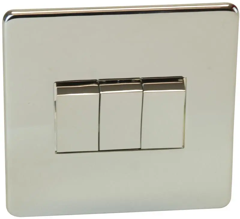 CRABTREE 3 Gang 2 Way Light Switch, Polished Chrome