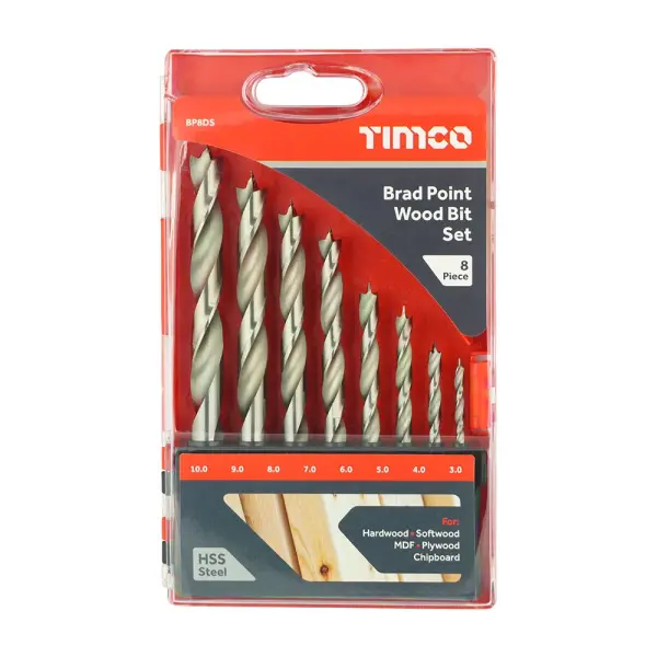 Timco HSS Brad Point Houtborenset, 8-delig (3-10mm)
