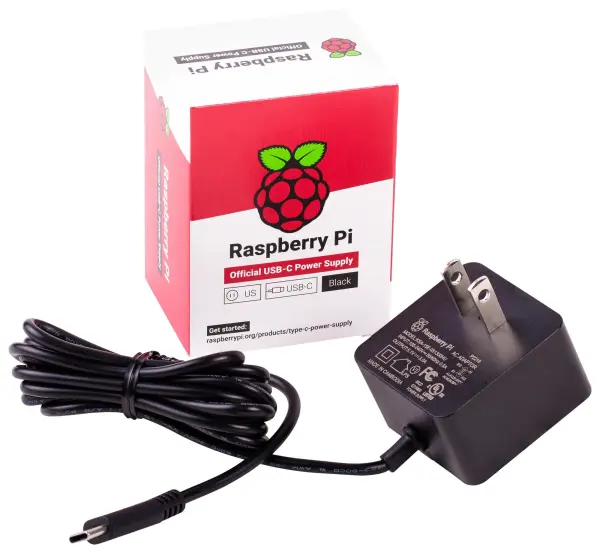 Raspberry Pi 4 USB-C Power Supply, US Black