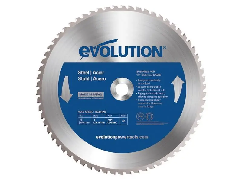 Evolution Disco de Sierra para Cortar Acero Dulce 355mm x 25,4mm, 66 Dientes