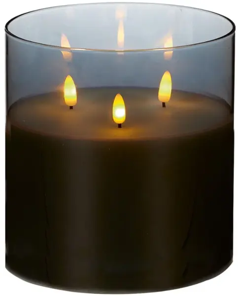 Flambeaux LED triple gris verre PREMIER, 15x15cm