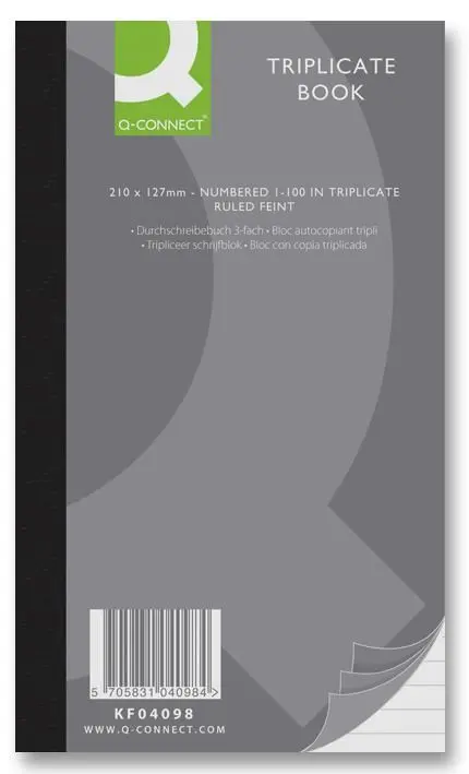 Q CONNECT Triplicaatboek, 210x127mm, 100 pagina's