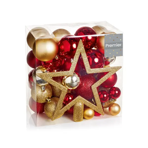 Premier – Pek 50 Hiasan Krismas Campuran Warna Merah dan Emas dengan Bintang P2