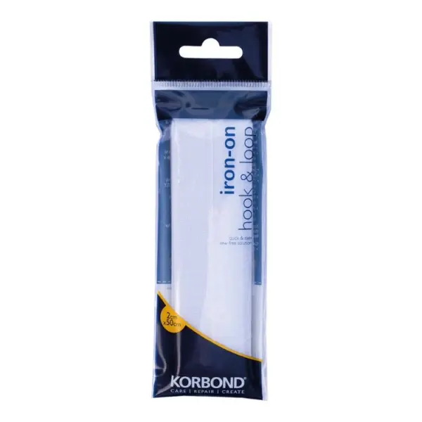 Korbond Hook & Loop Iron On White 2 x 50cm