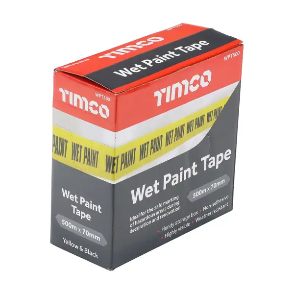 Timco Wet Paint Tape, Non-Adhesive, 70mm x 500m, Yellow & Black