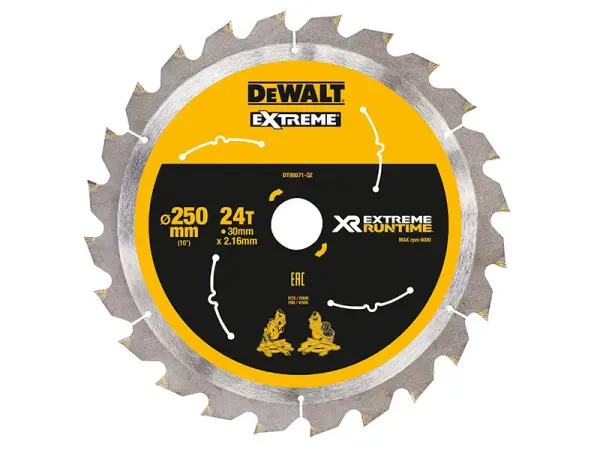 DEWALT FlexVolt Mitre Saw Blade 250mm x 30mm, 24T, Extreme Runtime