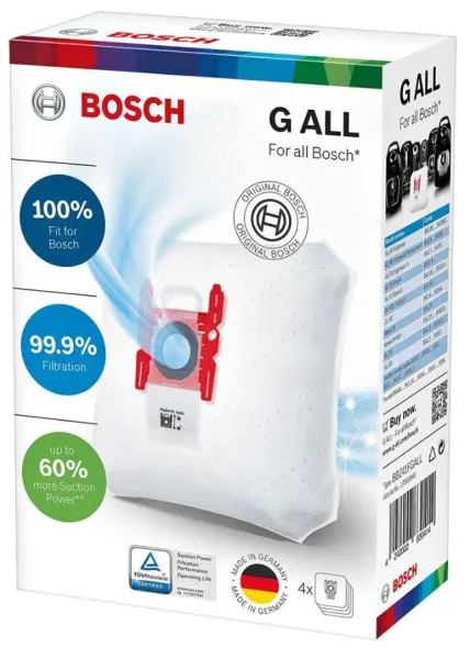 Sacs d'aspirateur originaux BOSCH Type G, paquet de 4